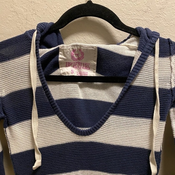 Vintage Victoria’s Secret Pink v-neck striped knit sweater with hood - Picture 4 of 7
